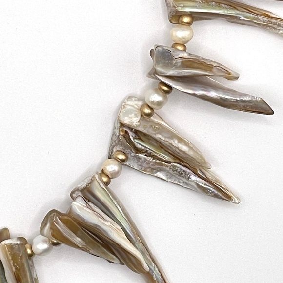 Statement Necklace Natural Shell Freshwater Pearl Czech Glass - Picture 12 of 16